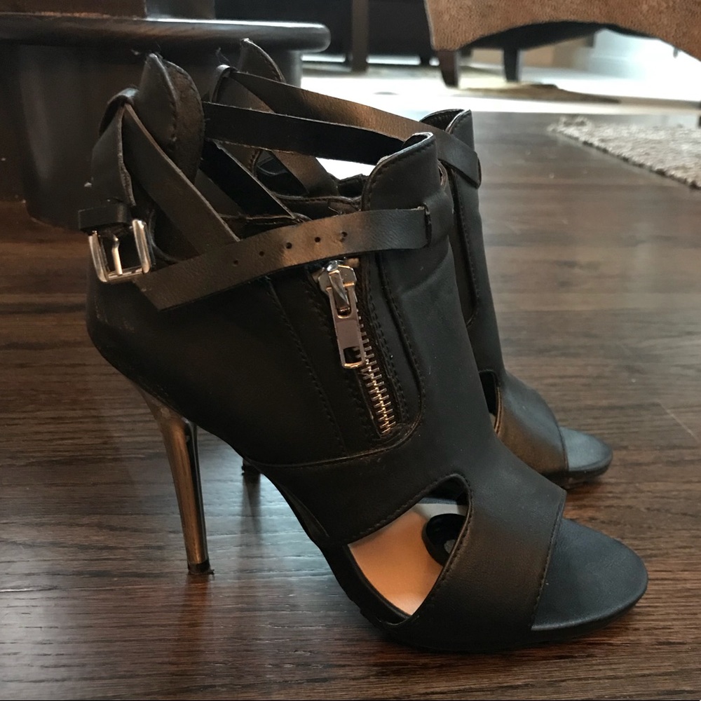 Black and Metallic Silver Zipper Heels